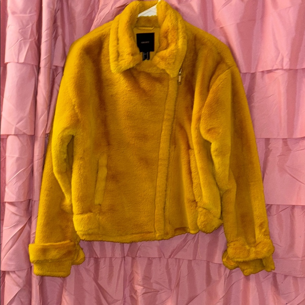 Forever 21 Mustard Yellow Faux Fur Jacket